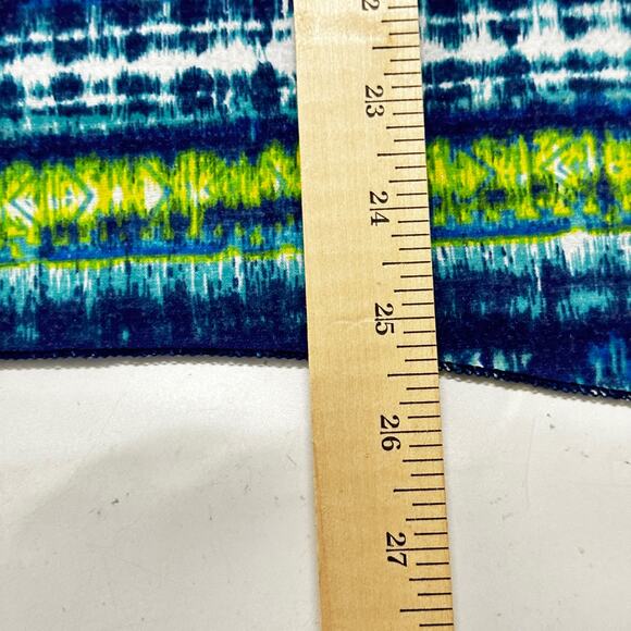 French Laundry Blouse XL Blue Yellow Green Tribal Short Sleeves Cotton Blend - Picture 7 of 7